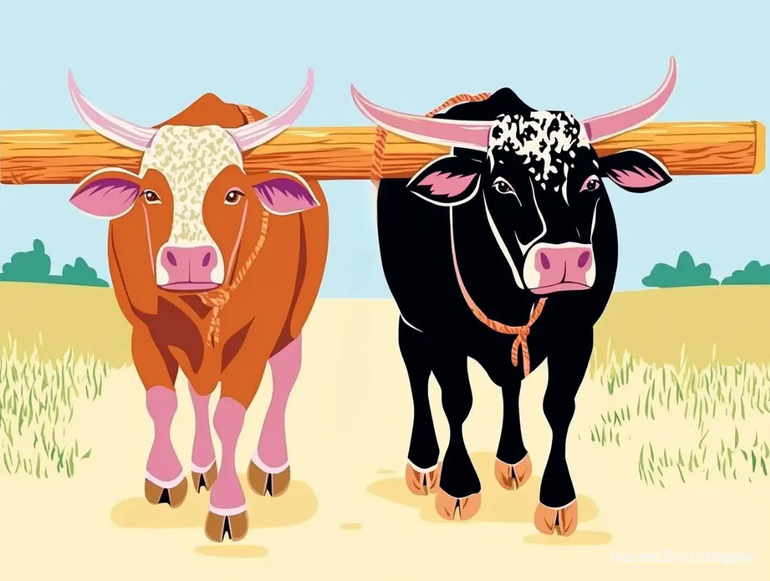 Two oxen yoked together, illustrating what it means to be yoked to Jesus