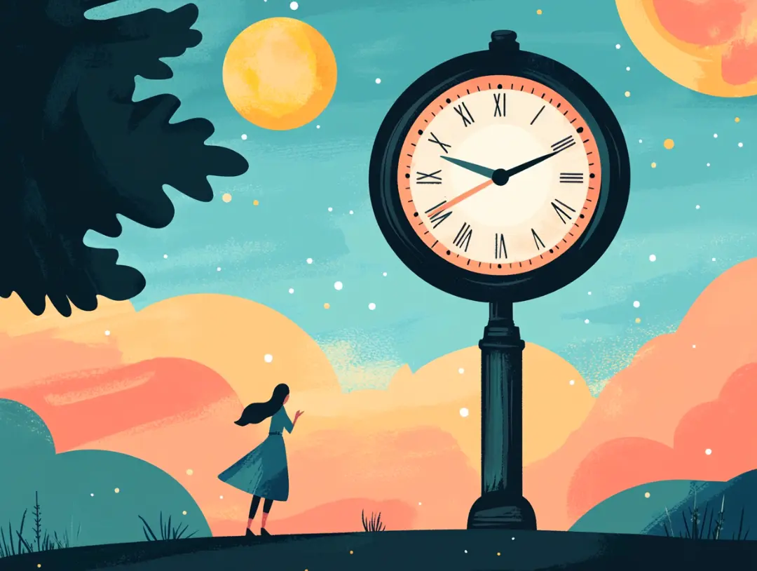 Image of a woman looking up a large clock representing being at the right place at the right time