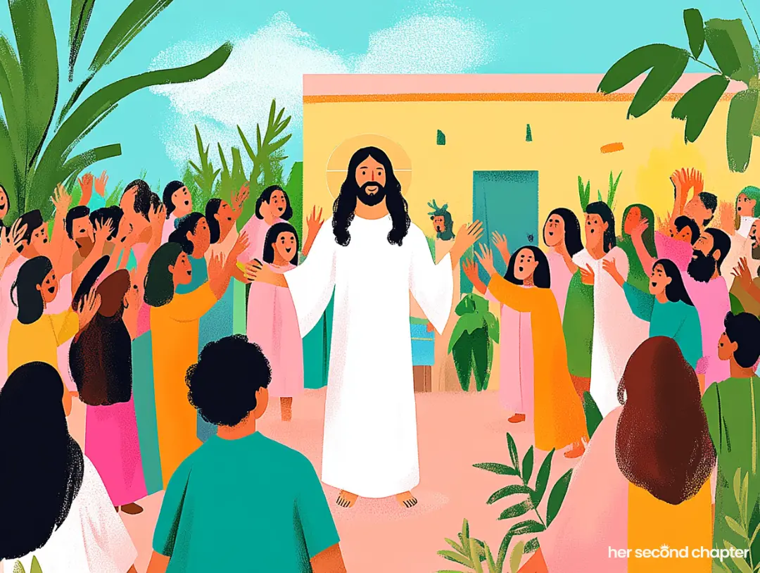 Picture of Jesus surrounded by a crowd of people reaching for him. This image is the answer to the question "my faith is weak — will Jesus still answer my prayer?" because it's meant to represent the fact that all it takes is reaching out to Jesus