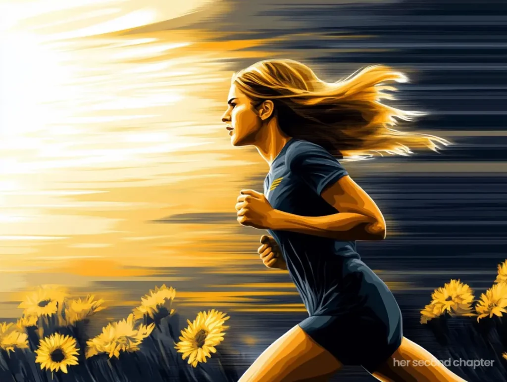 vector illustration of a woman speeding through life because she feels behind in life