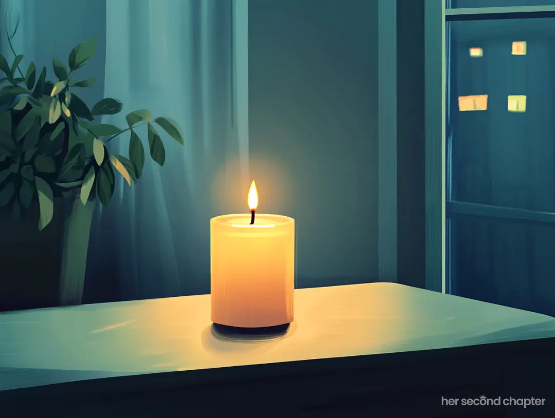 vector illustration of a candle softly glowing on a table in a dark room meant to represent what it means to persevere with God