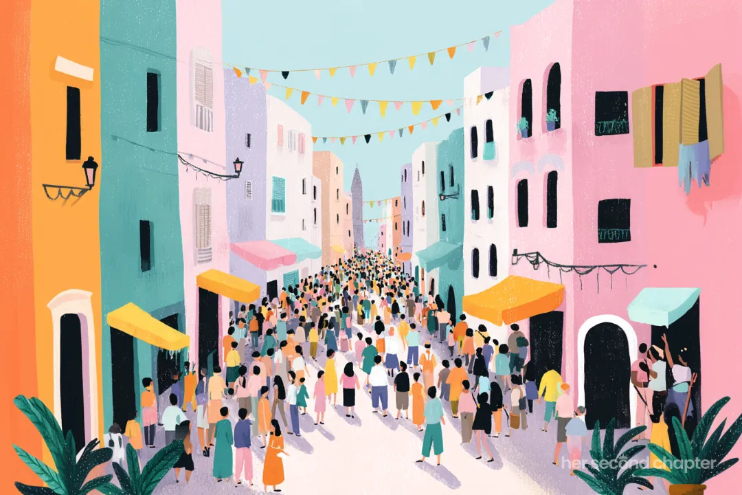 vector illustration of a busy street filled with people representing a visual illustration of a restless spirit