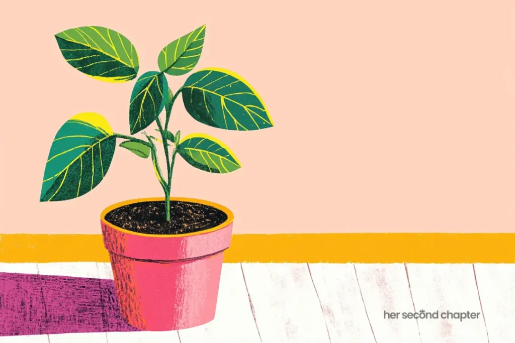 Vector illustration of a green plant growing in a pot, representing letting the truth take root in us